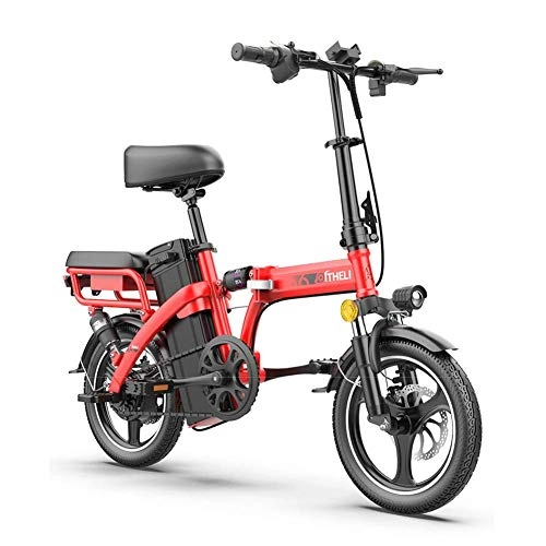 Electric Bike : ZYC-WF Electric Bike Foldable E-Bike Folding Lightweight 350W 48V, Aluminum Alloy Frame, LCD Screen, Three Riding Mode, Disc Brake for Adults City Commuting, Black, Red