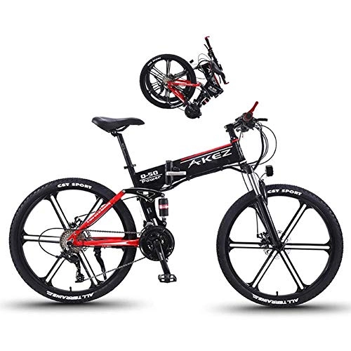 Electric Bike : ZYC-WF Folding Electric Bicycle for Adults Men Women with 26Inch Tire 27 Speeds LCD Screen Mountain Bike for City Commuting 350W Aluminum Mountain E-Bike Road Bikes, Red, Red