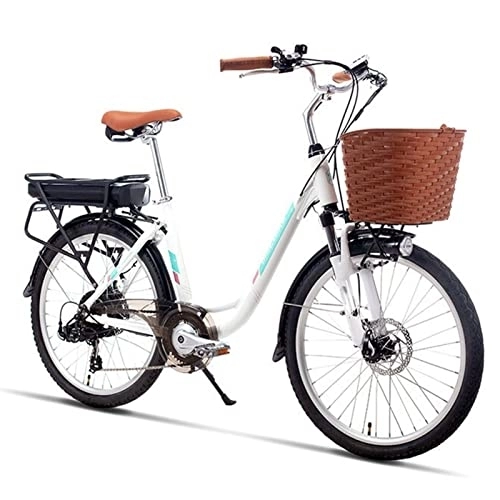 Electric Bike : ZYLEDW 24" Electric Bicycle for Adult, 250W Brushless Motor and 36V13AH Removable Lithium Battery Commuting Essentials 7- SPEED Men And Women Small City Electric Bicycle (Color : White)