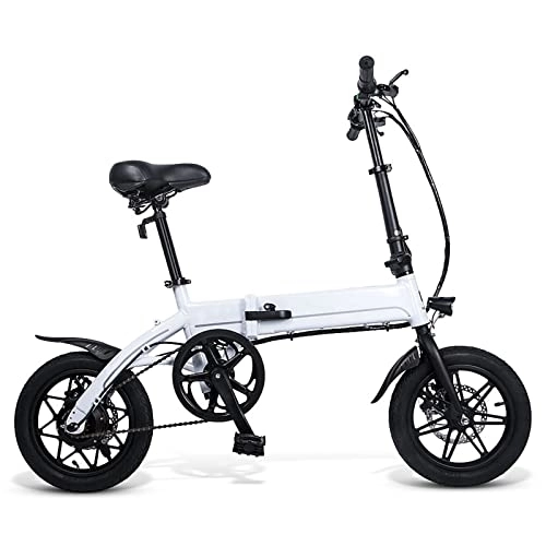 Electric Bike : ZYLEDW 250W Motor Folding Electric Bike for Adults 15.5 Mph 14 Inch Tire Electric Bicycle 36V 7.5AH Lithium Battery E-Bike (Color : White)