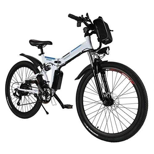 Electric Bike : ZYLEDW 26 inch Foldable Electric Mountain Bicycle 250W with Removable 36 V 8A Lithium Battery 18.6 MPH E-Bike, 21 Speed Gear Mountain Beach Snow Bike for Adults (Color : White)