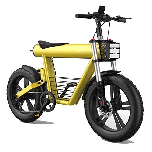 Electric Bike : ZYLEDW Electric Bike 800W for Adults Electric Mountain Retro Bicycle 20 Inch Fat Tire Electric Bike with 60V 20Ah Lithium Battery Ebike (Color : Yellow, Gears : 7Speed)