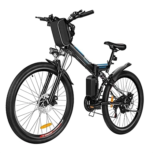 Electric Bike : ZYLEDW Foldable 250W Electric Bike for Adults 15 Mph, 26inch Tire Electric Bicycle with 36V 8AH Lithium-Ion Battery 9 Speed Gears Mountain E-Bike for Adults (Color : Black)
