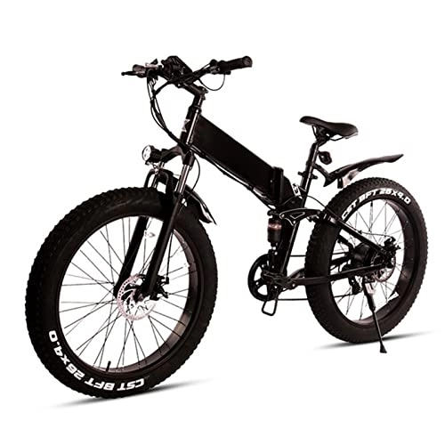 Electric Bike : ZYLEDW Foldable Electric Mountain Bike 500W for Adults 26 Inch Electric Bikes with 48V10AH Removable Lithium Battery, 7 Speed Gears 21Mph Electric Bicycles for Men (Color : Black, Size : 500w)