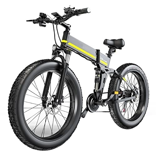 Electric Bike : ZYLEDW Folding Electric Bikes for Adults 1000w 21 Speed 30 Mph Electric Bikes with 48V 12.8Ah Lithium Battery 26 Inch Fat Tire E-Bike
