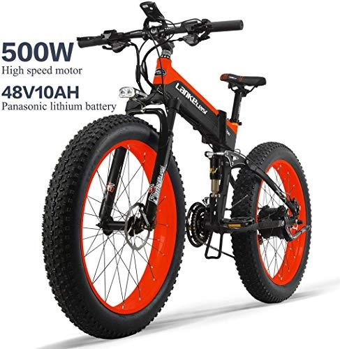 Electric Bike : ZYQ Electric Bike 26In Tire 500W Motor 48V 10AH Removable Large Capacity Battery Lithium E-Bikes Snow MTB Folding Electric Bicycle 27 Speed Gear Shimano Shifting System, Red