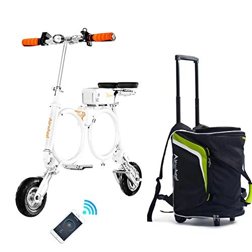 Electric Bike : ZYT 8inch Folding Electric Bicycle with Trolley Bag, MAX Speeds 25-35KM / H, Lightweight Electric Bicycle with App targeting, USB Charging hole, for Woman Men, White