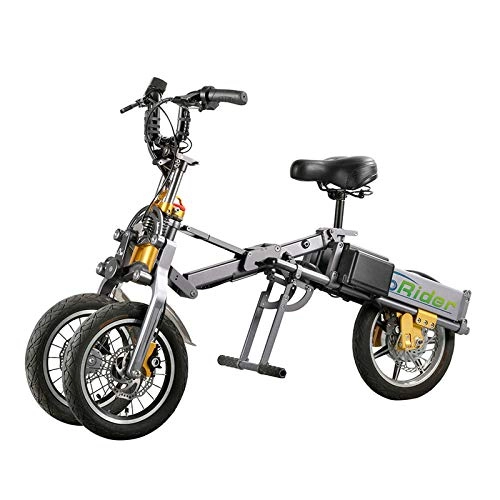 Electric Bike : ZYW Portable Pedal 2 Batteries 48V 350W Foldable Mini Tricycle Electric Tricycle 14 Inches 15.6Ah 1 Second High-End Electric Tricycle Folding Easily, 48v dual battery