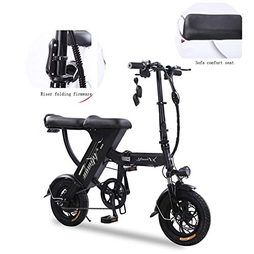 Electric Bike : ZZQ Disc Folding Electric Bike - Portable Foldable Electric Bike with Front LED Light for Adult Ebike Disc Brakes Electric Bicycles