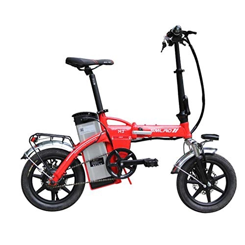 Electric Bike : ZZQ Electric Bicycle 14 Inch 48V 16AH 350W Folding E Bike Long Endurance Mileage 60KM for Adult, Red