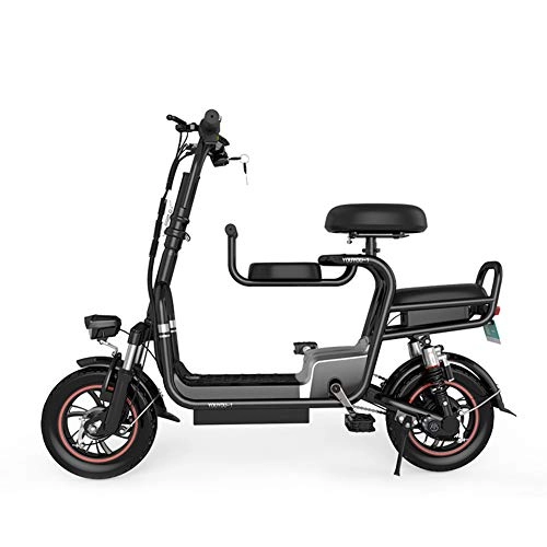 Electric Bike : ZZQ Two-Wheel Folding Electric Bike, Removable Lithium Ion Battery, Drum Brakes, LCD Display, 37KM / H, Driving Range 65KM, Shock Absorber, Three Seats, Black