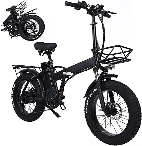 Electric Bike : 通用 GW20-20 inch folding electric vehicle 4.0 wide tire snowmobile 48V lithium battery powerful mountain bike aluminum alloy electric vehicle LCD instrument
