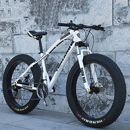Fat Tyre Bike : 20 / 24 / 26 x 4.0 Inch Thick Wheel Mountain Bikes, Adult Fat Tire Mountain Trail Bike, 7 / 21 / 24 / 27 / 30 Speed Bicycle, High-carbon Steel Frame, Dual Suspen