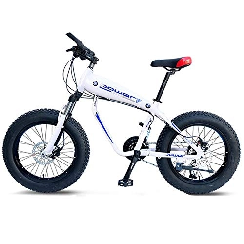 Fat Tyre Bike : 20 Inch Mountain Bikes, 30-Speed Overdrive Fat Tire Bicycle, Boys Womens Aluminum Frame Hardtail Mountain Bike with Front Suspension, Blue, Spoke FDWFN (Color : White)