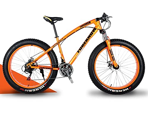 Fat Tyre Bike : 21 / 27 Variable Speed Off-road Snowmobile 24 / 26 Inch Adult Super Wide Big Tire Mountain Bike Male and Female Students Bicycle orange-24" 21-Speed