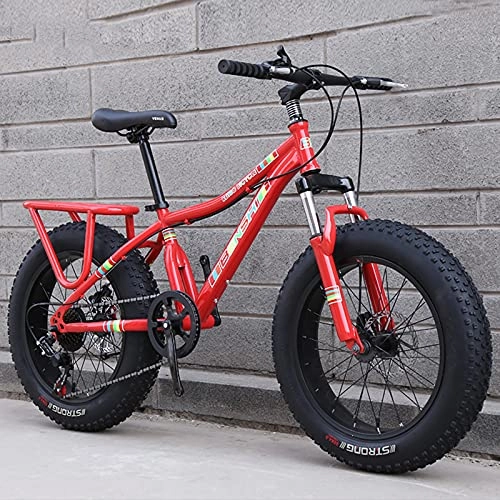 Fat Tyre Bike : 21 Speed Mountain Bicycle, Front Fork Suspension Disc Brake, Fat Tire Racing MTB For Adult, Fat Bike For Beach Ride Travel Sport, Red, 20