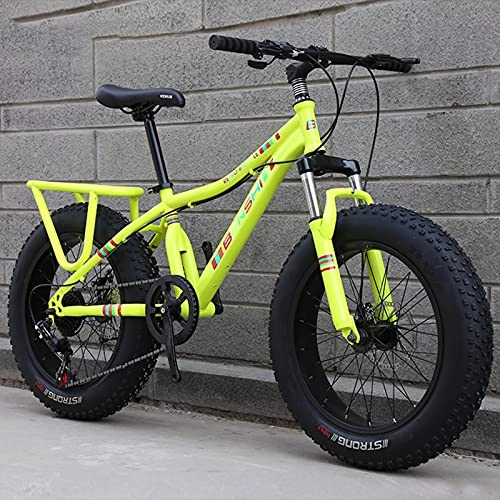Fat Tyre Bike : 21 Speed Mountain Bicycle, Front Fork Suspension Disc Brake, Fat Tire Racing MTB For Adult, Fat Bike For Beach Ride Travel Sport, Yellow, 20