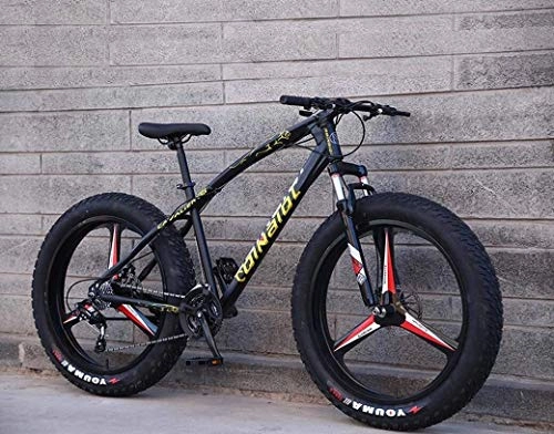 Fat Tyre Bike : 24 Inch Fat Tire Hardtail Mountain Bike, Adult Mountain Bicycle, Dual Suspension Frame And Suspension Fork All Terrain Mountain Bicycle, (Color : Black 3 impeller, Size : 7 speed)