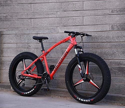 Fat Tyre Bike : 24 Inch Fat Tire Hardtail Mountain Bike, Adult Mountain Bicycle, Dual Suspension Frame And Suspension Fork All Terrain Mountain Bicycle, (Color : Red 3 impeller, Size : 21 speed)