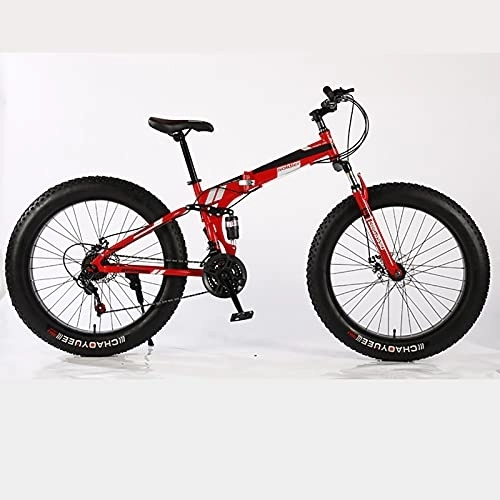 Fat Tyre Bike : 24 Inch Folding Snowmobile, Mountain Bike Variable Speed Dual Shock Absorber 4.0 Wide Fat Big Tire ATV, Red
