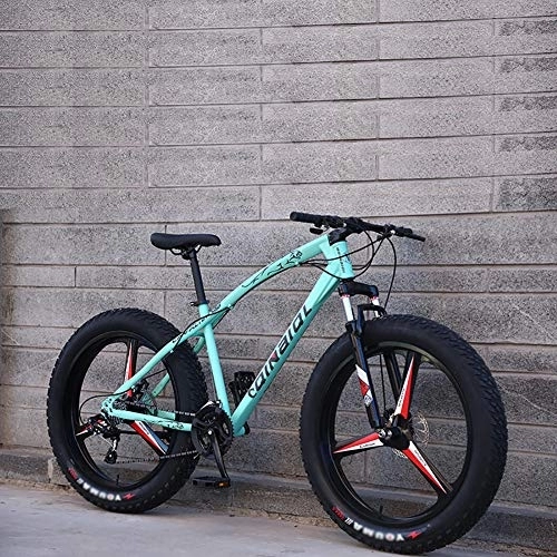 Fat Tyre Bike : 24 Inch Mountain Bikes, Dual Disc Brake Bicycle With Front Suspension Adjustable Seat, Adult Boys Girls Fat Tire Trail Mountain Bike Green 3 Spoke 24", 21-speed
