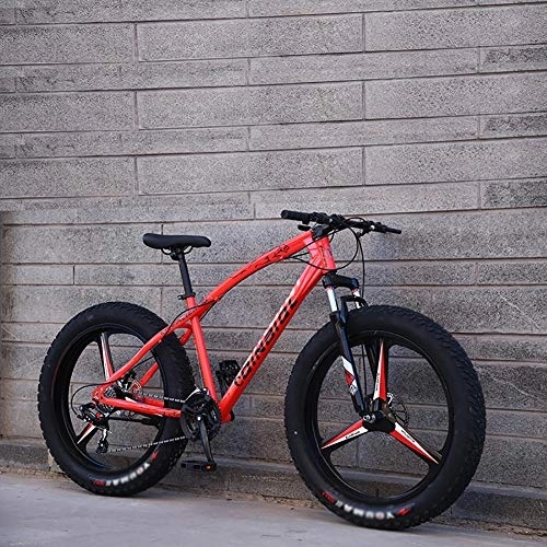 Fat Tyre Bike : 24 Inch Mountain Bikes, Dual Disc Brake Bicycle With Front Suspension Adjustable Seat, Adult Boys Girls Fat Tire Trail Mountain Bike Pink 3 Spoke 24", 7-speed