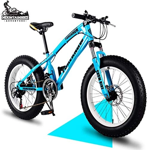 Fat Tyre Bike : 24 Inch Mountain Trail Bike with Fat Tire Adults Men Women Hardtail Mountain Bikes with Front Suspension Mechanical Disc Brakes Anti-Slip Carbon Steel Mountain Bicycle White 7 Speed-7 Speed_Blue