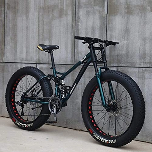 Fat Tyre Bike : 24" Mountain Bikes, 7 / 21 / 24 / 27 / 30 Speed Bicycle for Women, Child Super Wide 4.0 Big Tire Mountain Trail Bike, High-Carbon Steel Frame Dual Full Suspension Dual Disc cyan-21 speed