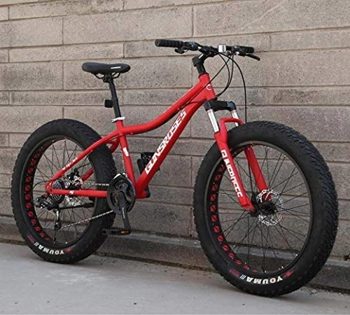 Fat Tyre Bike : 24Speed Mountain Bikes, 26Inch Fat Tire Road Bike, Dual Suspension Frame And Suspension Fork All Terrain Men's Mountain Bicycle Adult, (Color : Red 1, Size : 7Speed)