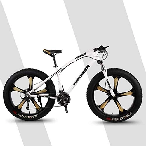 Fat Tyre Bike : 26" 24-Speed Fat Tire Mountain Bike All Terrain Mountain Bike Double Disc Brake Bike High-Carbon Steel Hard Tail Mountain Bicycle with Adjustable Seat (Color : White, Size : 26" 24 speed)