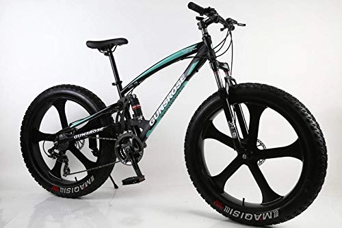 Fat Tyre Bike : 26 inch 5 Knife Wheel Fat tire beache high Carbon Steel Frame Double disc Brake Big Tires Bicycle-Black Green_26 inch 27 Speed