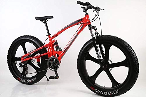 Fat Tyre Bike : 26 inch 5 Knife Wheel Fat tire beache high Carbon Steel Frame Double disc Brake Big Tires Bicycle-red_26 inch 21 Speed