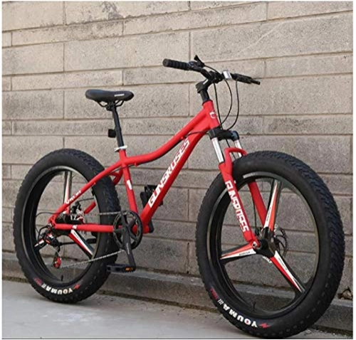 Fat Tyre Bike : 26 Inch Adult Mountain Bikes, High-carbon Steel Hardtail Mountain Bicycle, Fat Tire All Terrain MTB Bikes, Women Men's Anti-Slip Bikes, Red, 27 Speed 3 Spoke
