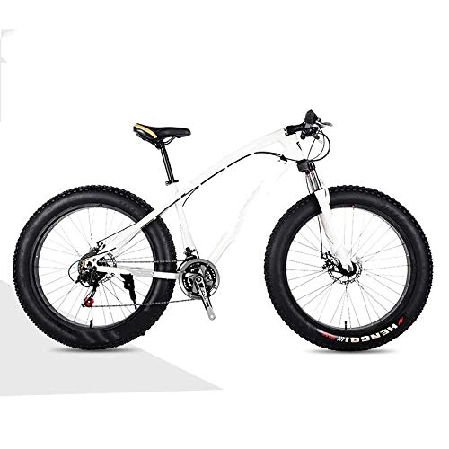 Fat Tyre Bike : 26-Inch Double Disc Brake Wide Tire shock absorption Cross-Country Fat road racing Bike Variable-Speed Adult Mountain Bike (White)