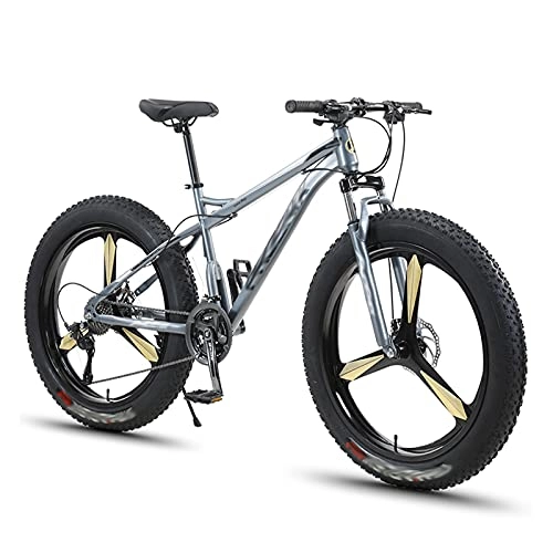 Fat Tyre Bike : 26 Inch Dual-Suspension Mountain Bikes With Dual Disc Brake Adults, 7 / 21 / 24 / 27 / 30 Speed All Terrain Anti-Slip Fat Tire Mountain Bicycle 3 Knife Wheels Mountain Trail Bike Grey ( Size : 27speed )