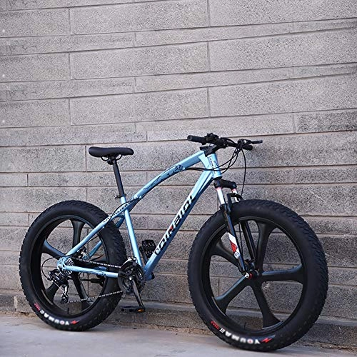 Fat Tyre Bike : 26 Inch Fat Tire Bicycle, Men Women Students Variable Speed Bike, Men's High-carbon Steel Frame Hardtail Mountain Bikes Blue 5 Spoke 26", 27-speed