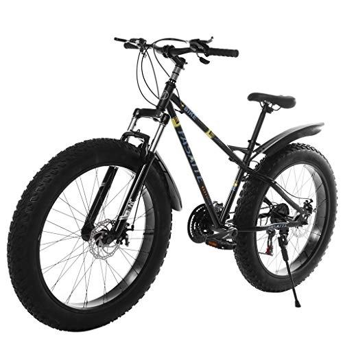 Fat Tyre Bike : 26-inch Fat Tire Mountain Bike 21-Speed Bicycle High-Tensile Steel Frame Mountain-style Frame off road bike Mountain Bicycles Men 27 (Black, One Size)