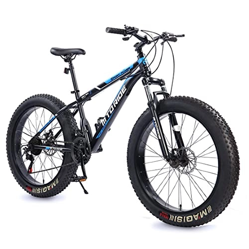 Fat Tyre Bike : 26 Inch Fat Tire Mountain Bike Full Suspension High-Carbon Steel Adults Bike，21 Speeds Mechanical Dual Disc-Brakes Shock-absorbing Shifting MTB Bicycle，Multiple Colo black blue