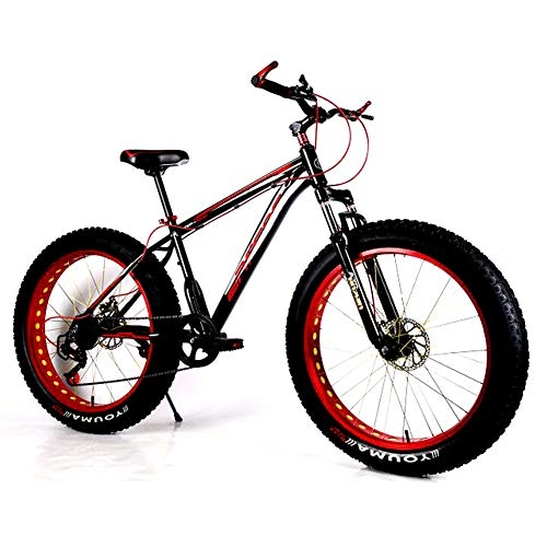 Fat Tyre Bike : 26 Inch Fat Tire Mountain Trail Bike, Dual Disc Brakes Shock Mountain Bicycle, Mountain Bike, Adult Mountain Bike, black red