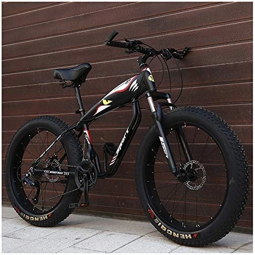 Fat Tyre Bike : 26 Inch Hardtail Mountain Bike, Adult Fat Tire Mountain Bicycle, Mechanical Disc Brakes, Front Suspension Men Womens Bikes, Black Spokes, 27 Speed FDWFN (Color : Black Spokes)