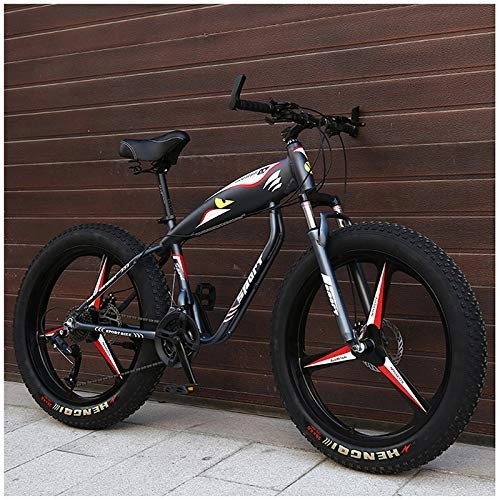 Fat Tyre Bike : 26 Inch Hardtail Mountain Bike, Adult Fat Tire Mountain Bicycle, Mechanical Disc Brakes, Front Suspension Men Womens Bikes, Grey 3 Spokes, 27 Speed