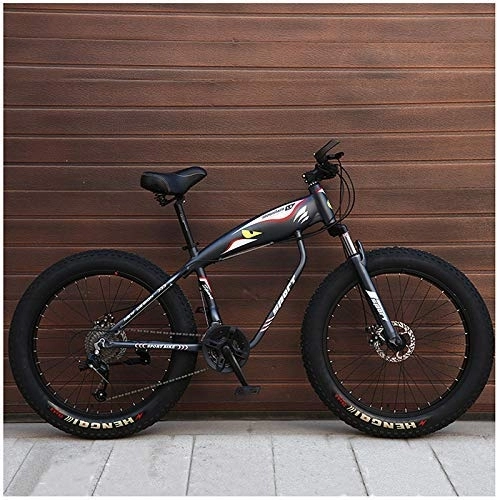Fat Tyre Bike : 26 Inch Hardtail Mountain Bike, Adult Fat Tire Mountain Bicycle, Mechanical Disc Brakes, Front Suspension Men Womens Bikes, Grey Spokes, 24 Speed