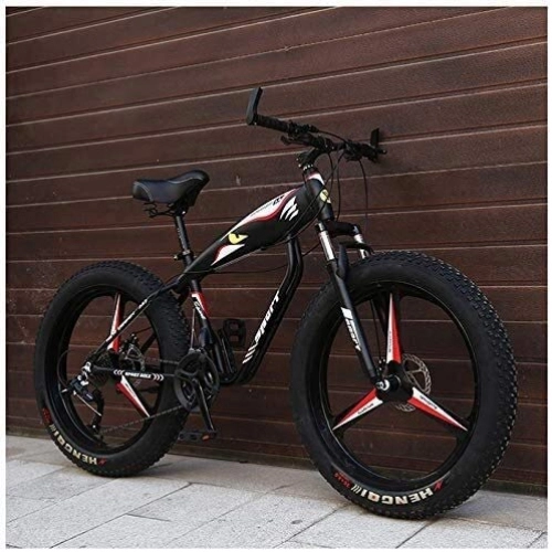 Fat Tyre Bike : 26 Inch Hardtail Mountain Bike, Adult Fat Tire Mountain Bicycle, Mechanical Disc Brakes, Front Suspension Men Womens Bikes XIUYU (Color : Black 3 Spokes)