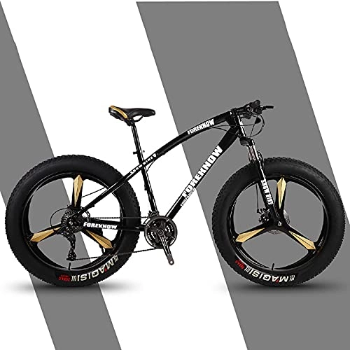 Fat Tyre Bike : 26-inch Mens Fat Tire Mountain Bike, High Carbon Steel Frame, 21-Speed, 3-spoke Wheels, Stable Disc Brake, Multi-Colors Black-7sp