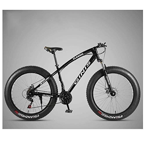 Fat Tyre Bike : 26 Inch Mountain Bicycle, High-carbon Steel Frame Fat Tire Mountain Trail Bike, Men's Womens Hardtail Mountain Bike with Dual Disc Brake, Black, 21 Speed Spoke