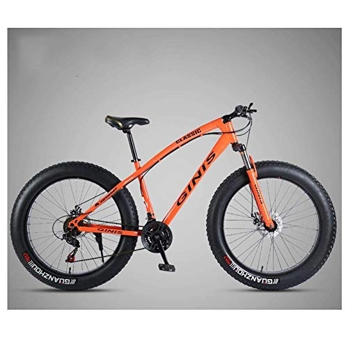 Fat Tyre Bike : 26 Inch Mountain Bicycle, High-carbon Steel Frame Fat Tire Mountain Trail Bike, Men's Womens Hardtail Mountain Bike with Dual Disc Brake, Orange, 27 Speed Spoke