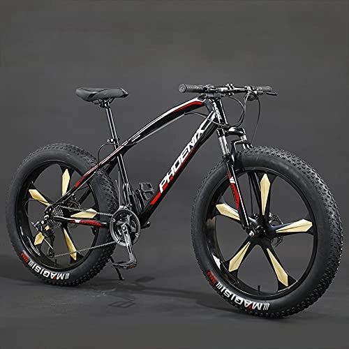 Fat Tyre Bike : 26 inch Mountain Bike for Adult Mens Womans Fat Tire Mountain Bicycle with Shock-absorbing Front Fork, Front and Rear Disc Brake, 21 / 24 / 27 Speed Gears, All Terrain MTB, C, 27 speed