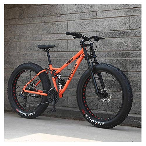 Fat Tyre Bike : 26 Inch Mountain Bikes, Adult Boys Girls Fat Tire Mountain Trail Bike, Dual Disc Brake Bicycle, High-carbon Steel Frame, Anti-Slip Bikes, Black, 27 Speed Suitable for men and women, cycling and hiking