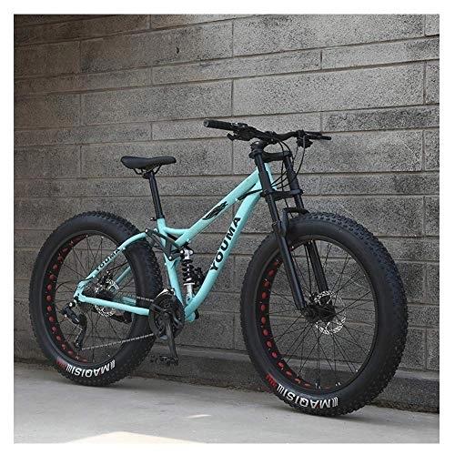 Fat Tyre Bike : 26 Inch Mountain Bikes, Adult Boys Girls Fat Tire Mountain Trail Bike, Dual Disc Brake Bicycle, High-carbon Steel Frame, Anti-Slip Bikes, Blue, 24 Speed