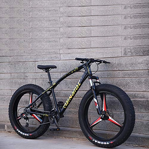 Fat Tyre Bike : 26 Inch Mountain Bikes, Dual Disc Brake Bicycle With Front Suspension Adjustable Seat, Adult Boys Girls Fat Tire Trail Mountain Bike Black 3 Spoke 26", 27-speed